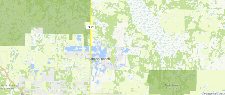 Map centered on Babcock, FL, inside Dumpster Fire's service area