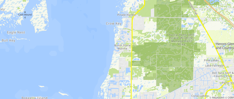 Map centered on Burnt Store Marina, FL, inside Dumpster Fire's service area