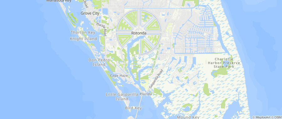 Map centered on Cape Haze, FL, inside Dumpster Fire's service area