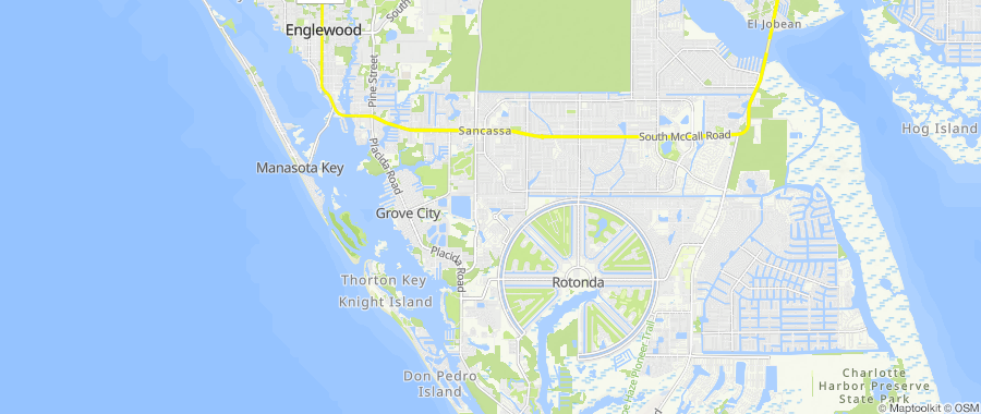 Map centered on Grove City, FL, inside Dumpster Fire's service area