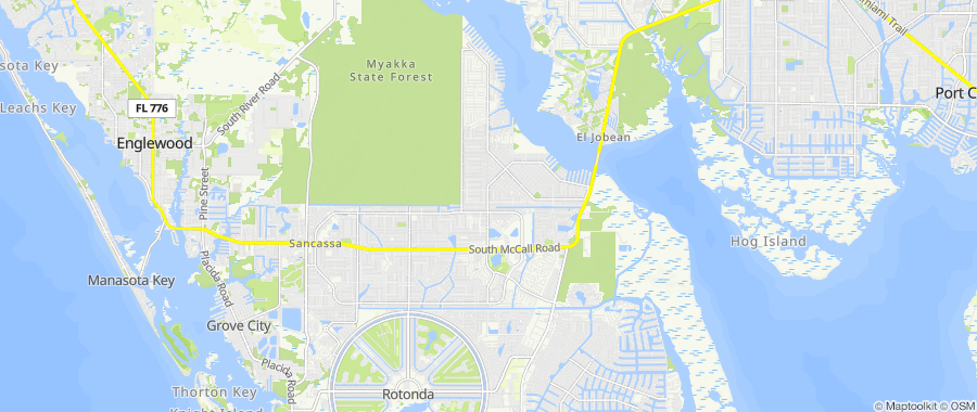 Map centered on Gulf Cove, FL, inside Dumpster Fire's service area