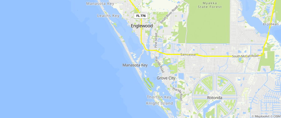 Map centered on Manasota Key, FL, inside Dumpster Fire's service area