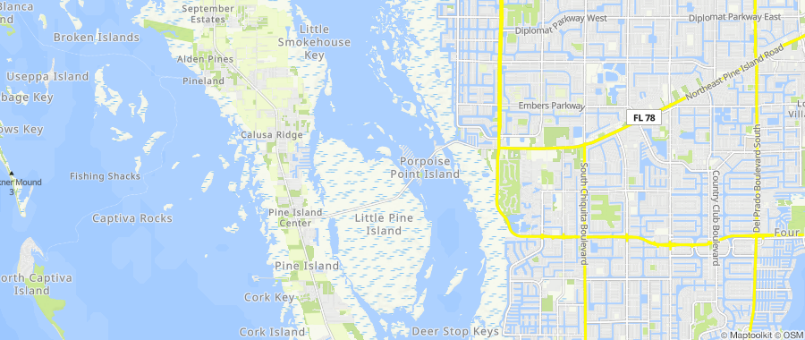 Map centered on Matlacha, FL, inside Dumpster Fire's service area