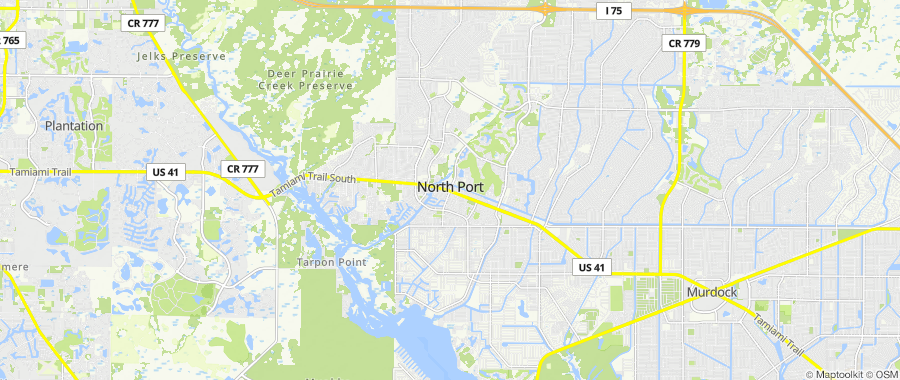 Map centered on North Port, FL, inside Dumpster Fire's service area