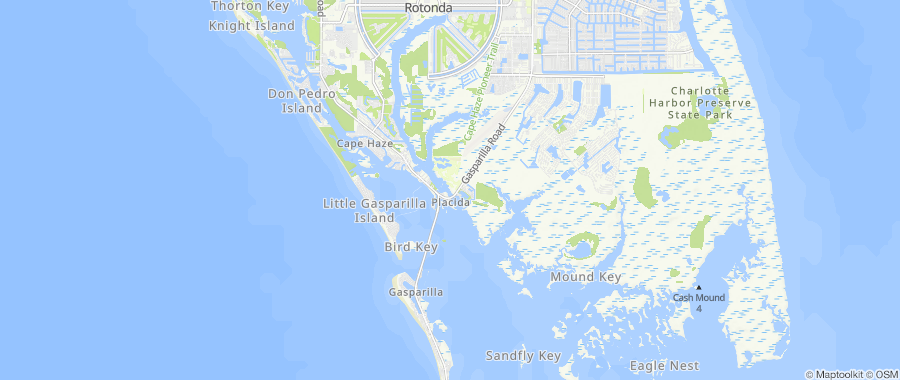 Map centered on Placida, FL, inside Dumpster Fire's service area