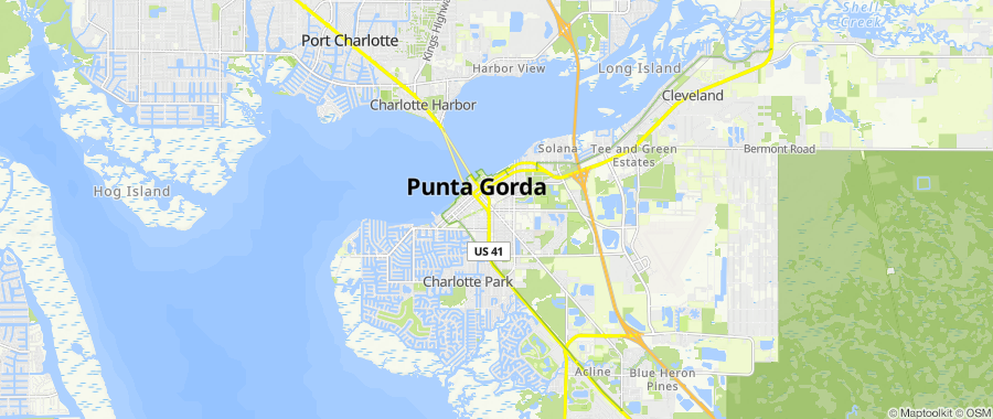 Map centered on Punta Gorda, FL, inside Dumpster Fire's service area