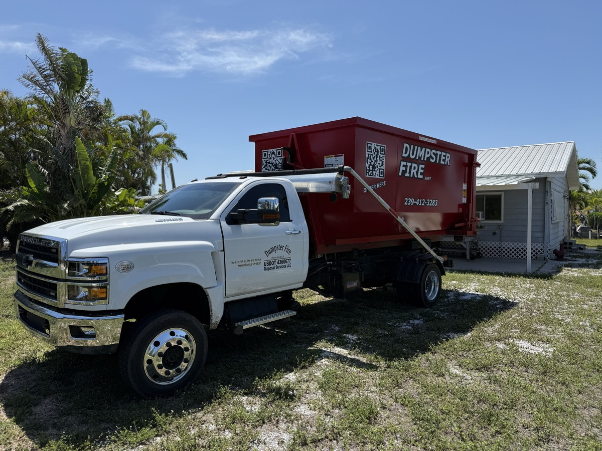 The Dumpster Fire truck and dumpster on Pine Island, FL